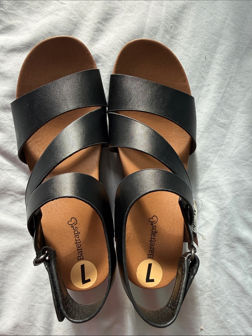 BareTraps Black Strappy Slide Sandals with Ankle Buckle